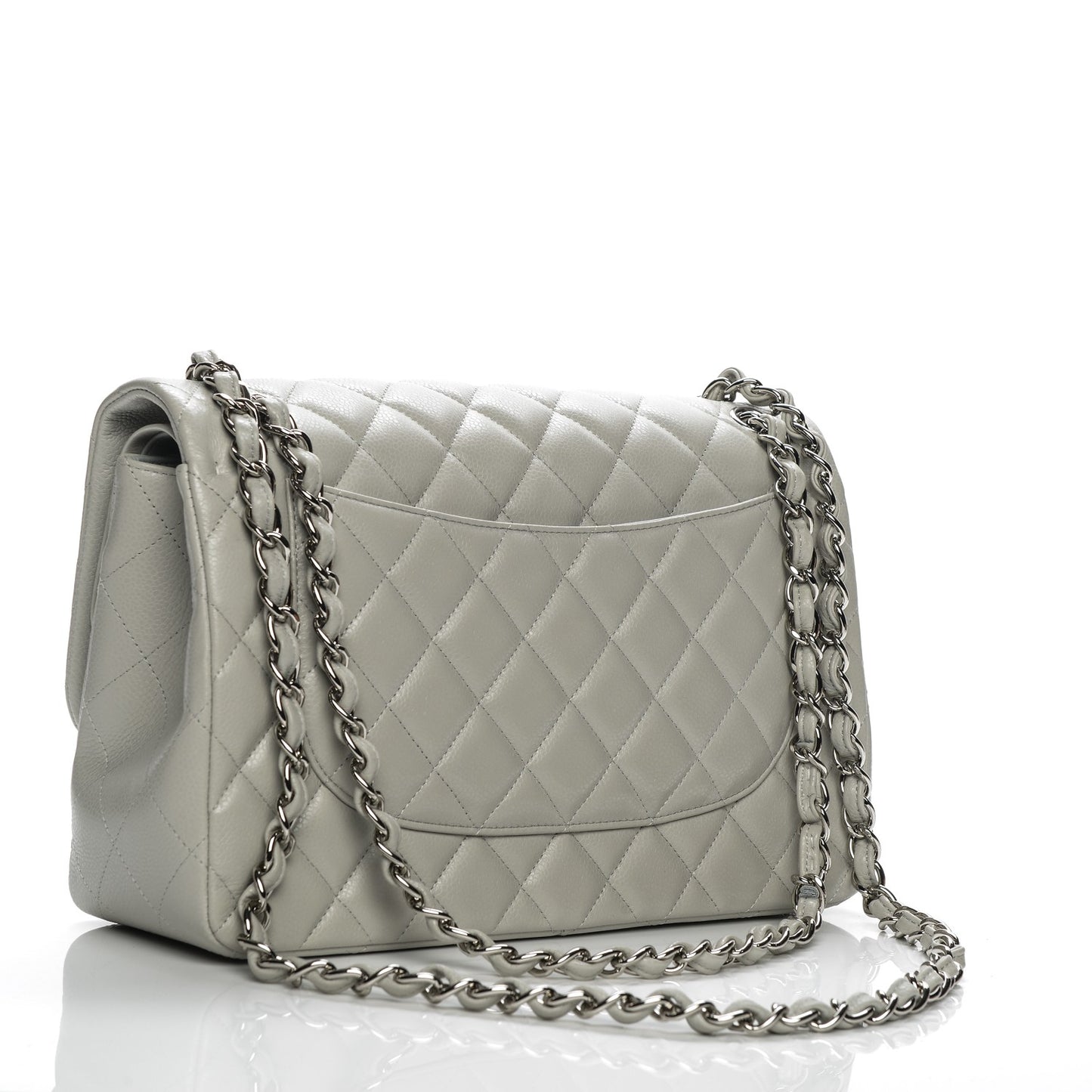 Caviar Quilted Jumbo Double Flap Light Grey