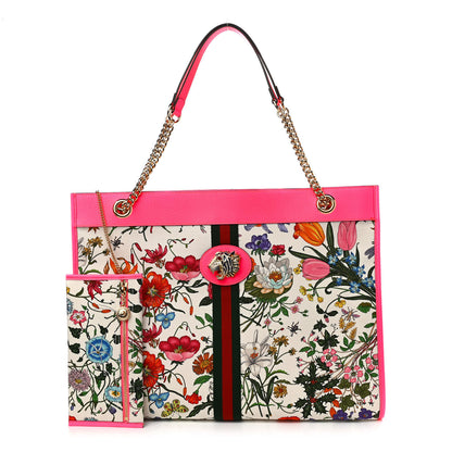 Gucci Canvas Flora Large Rajah Chain Tote White Multicolor Fuxia Fluo 1 of 13