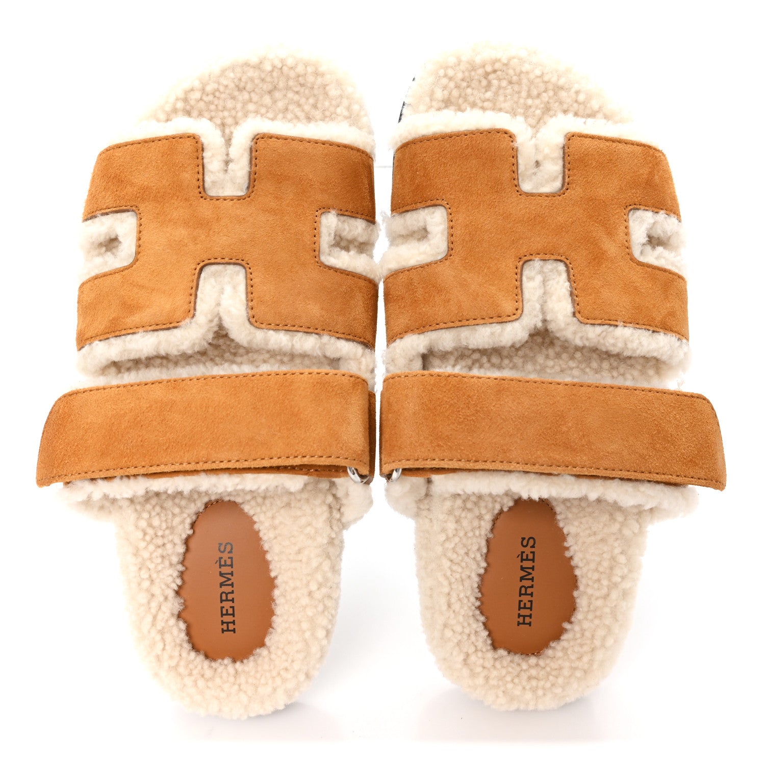 Hermes Suede Goatskin Woolskin Womens Chypre Sandals 37 Naturel Ecru 2 of 9