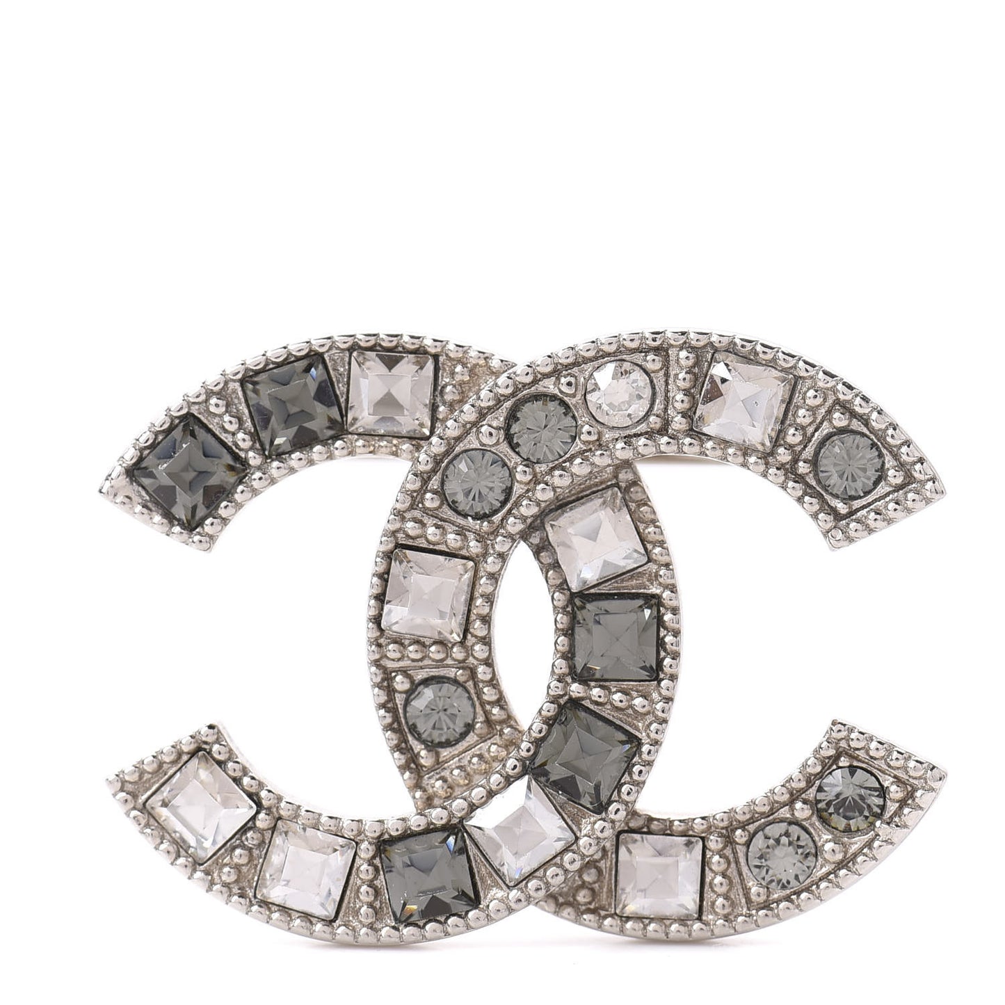 Crystal Baguette CC Brooch Grey Silver