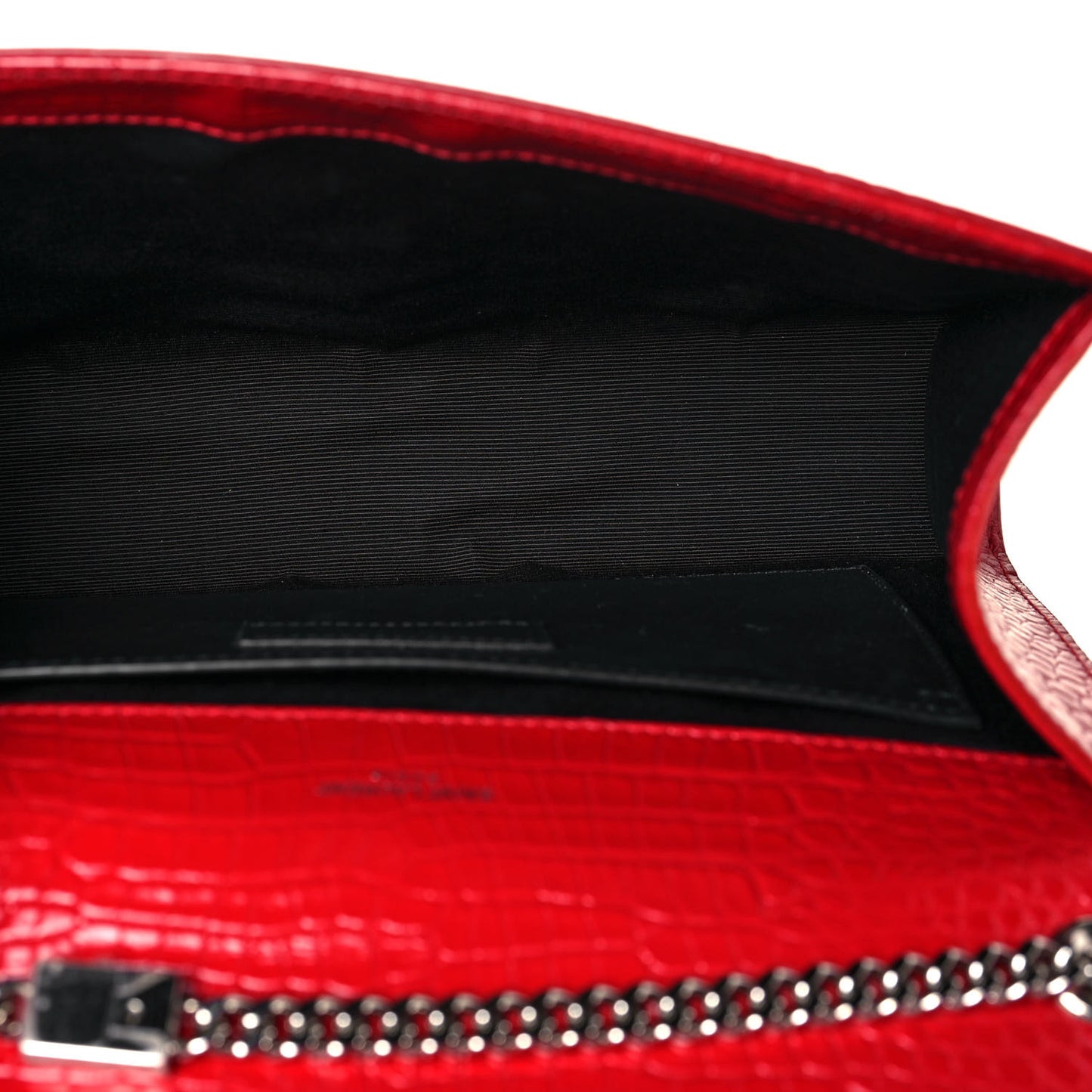 Calfskin Crocodile Embossed Medium Classic Monogram Kate Tassel Satchel Red