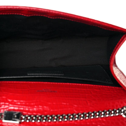 Saint Laurent Calfskin Crocodile Embossed Medium Classic Monogram Kate Tassel Satchel Red 5 of 11