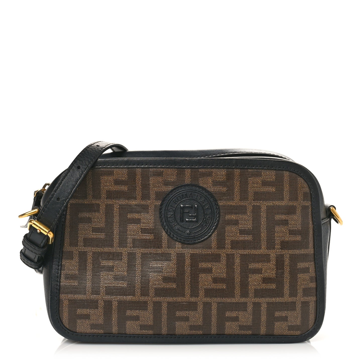 Glazed Fabric Vitello Century FF 1974 Stamp Patch Camera Case Mogano Panna Black