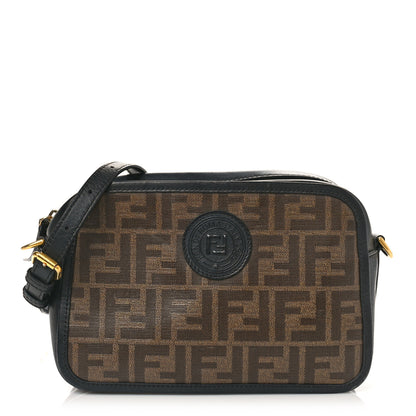 Fendi Glazed Fabric Vitello Century FF 1974 Stamp Patch Camera Case Mogano Panna Black 1 of 8