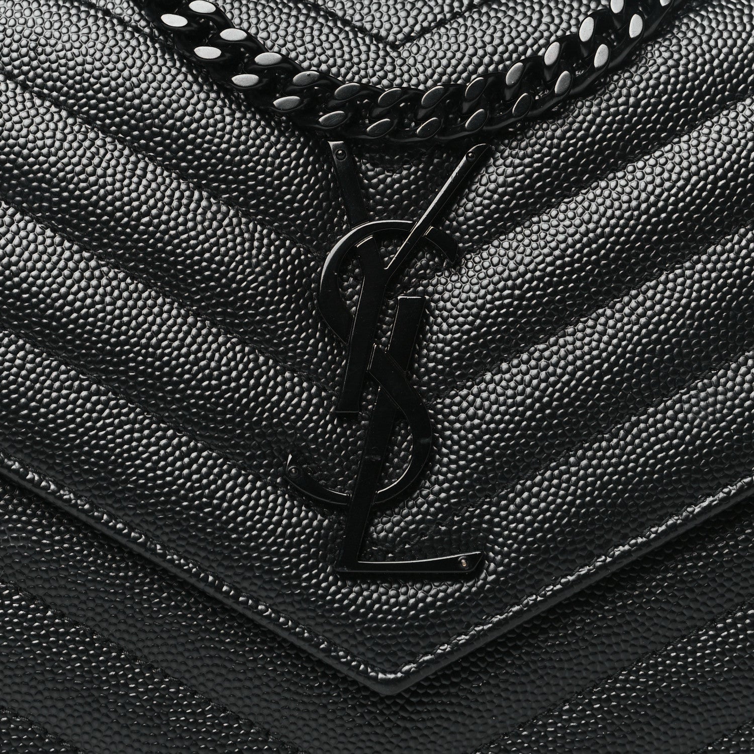 Saint Laurent Grain De Poudre Matelasse Chevron Monogram Monochrome Chain Wallet Black 7 of 10