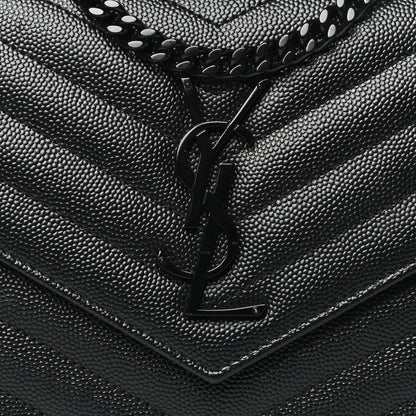Saint Laurent Grain De Poudre Matelasse Chevron Monogram Monochrome Chain Wallet Black 7 of 10