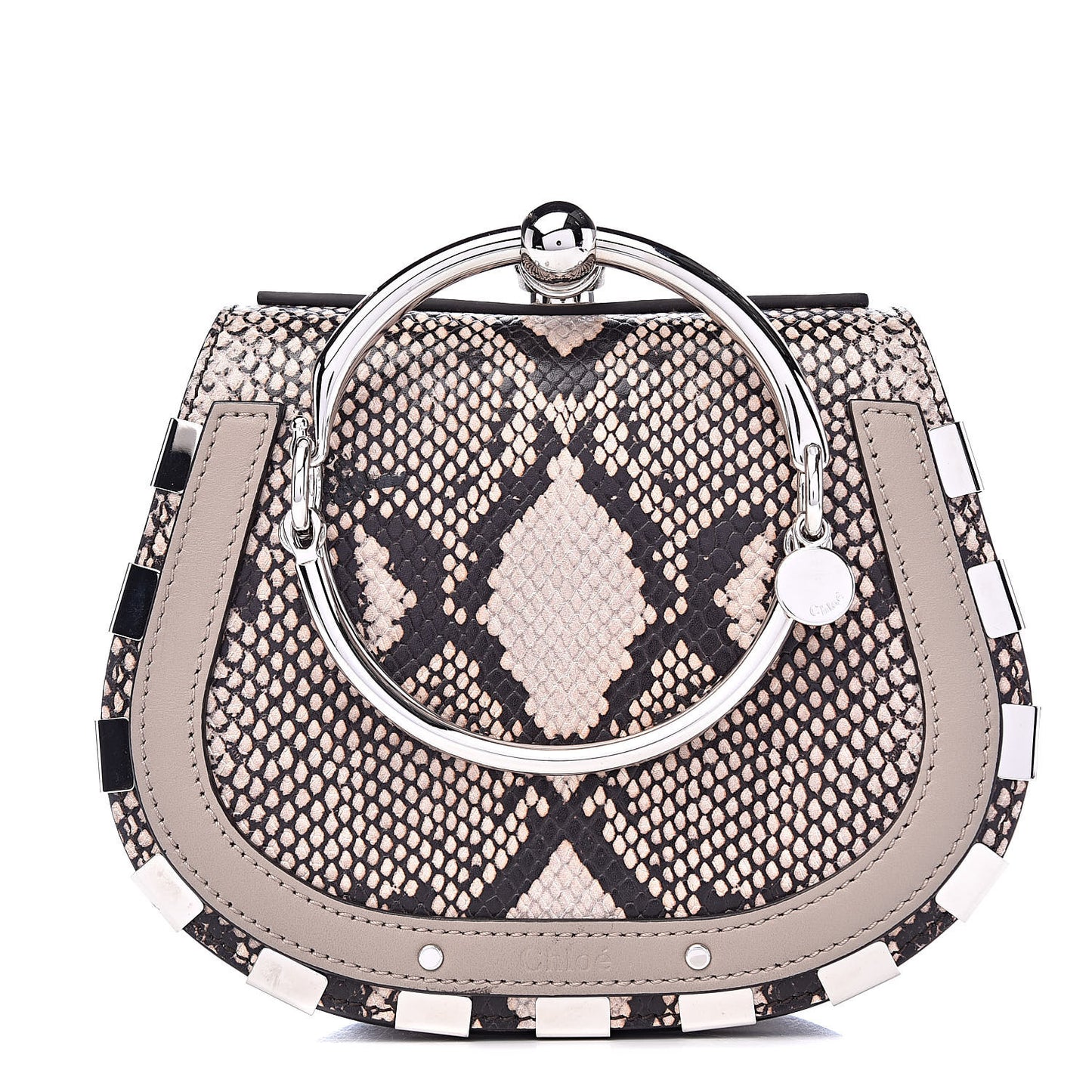 Calfskin Suede Python Print Small Nile Bracelet Bag Motty Grey