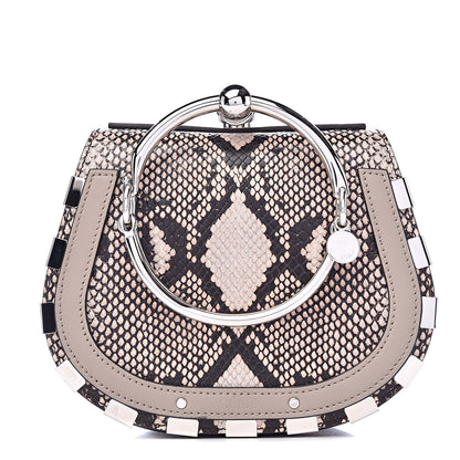 Chloe Calfskin Suede Python Print Small Nile Bracelet Bag Motty Grey 1 of 11