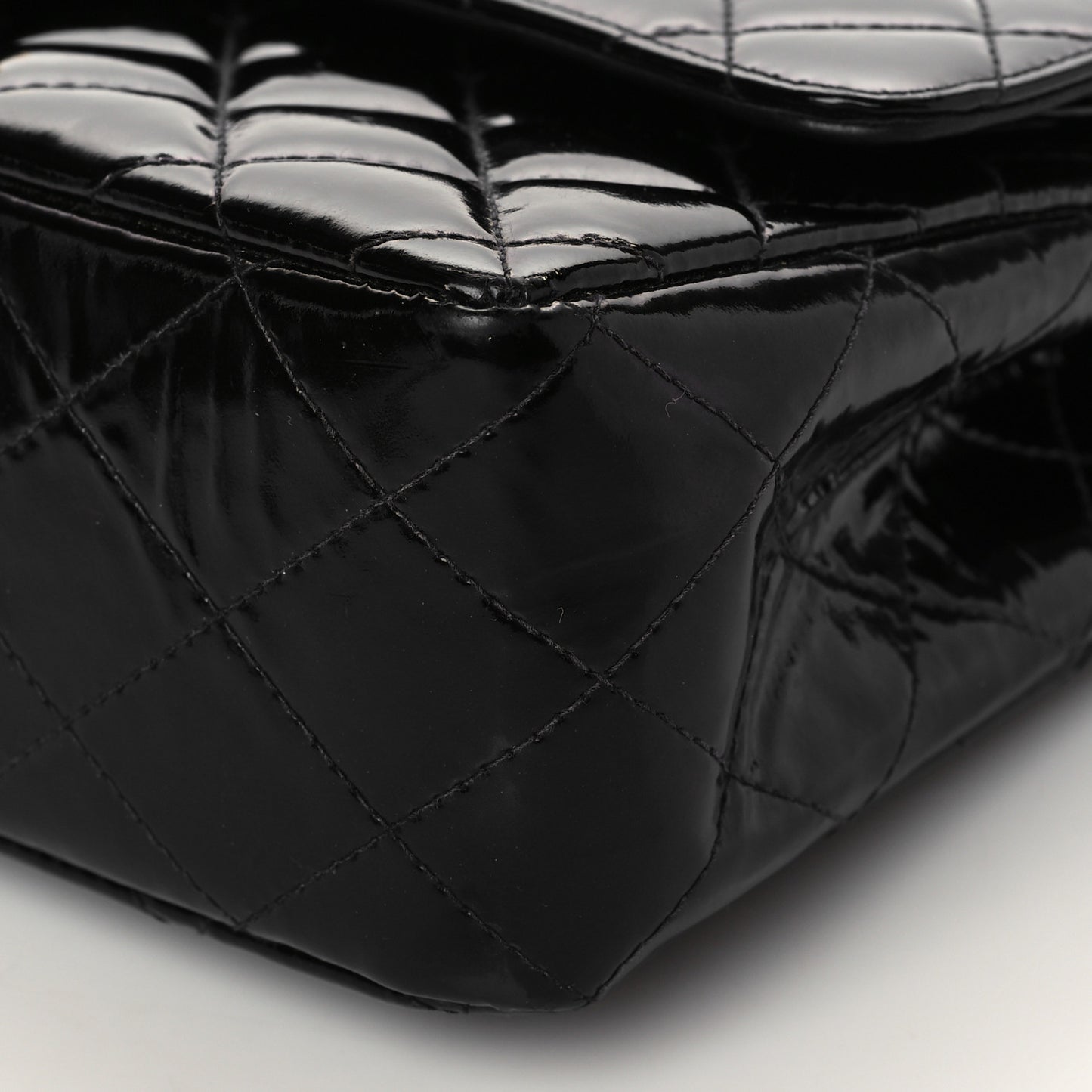 Patent Quilted Medium Double Flap Black