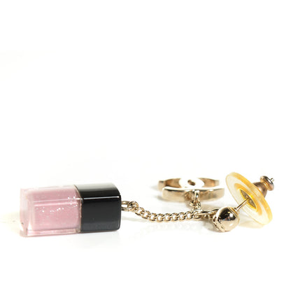 Chanel CC Nail Polish Charm Earrings Gold Pink 3 of 7