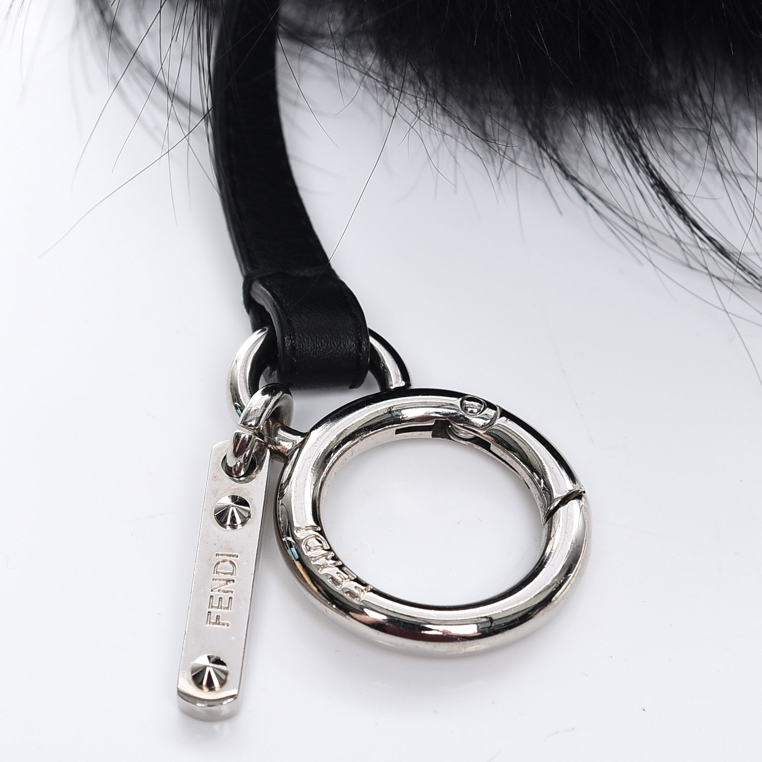 Fendi Fox Fur Shearling Crystal Pinky Punky Monster Bag Bug Charm Black Bubblegum 4 of 5