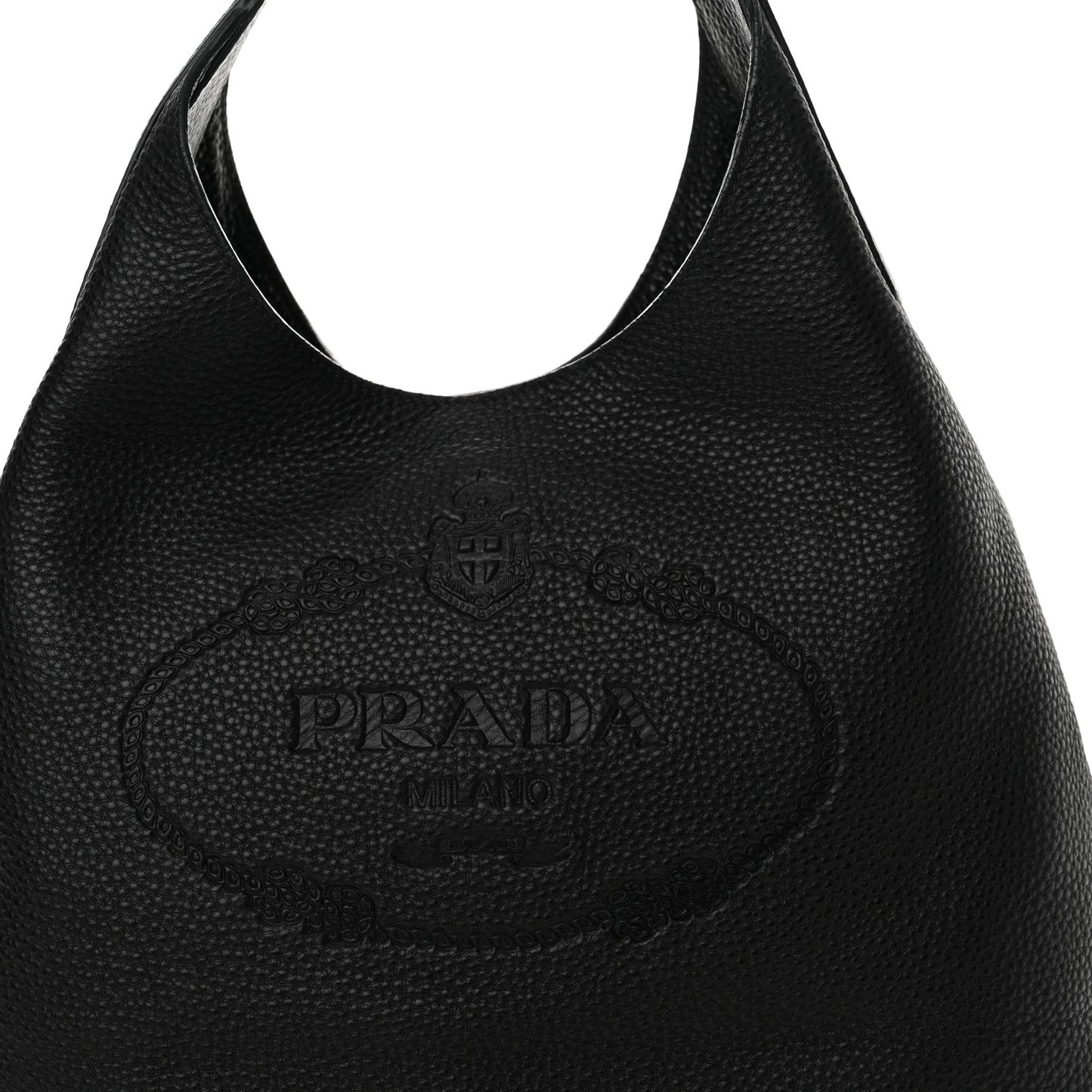 Vitello Daino Embossed Logo Hobo Black