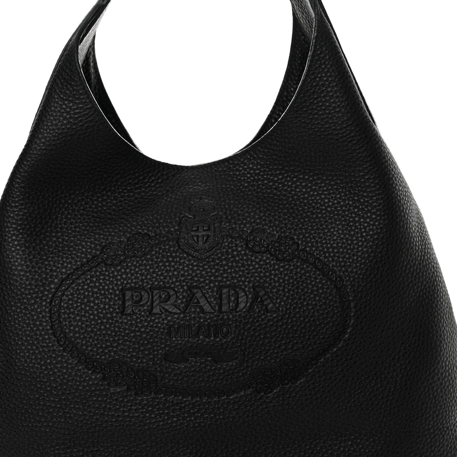 Prada Vitello Daino Embossed Logo Hobo Black 8 of 10
