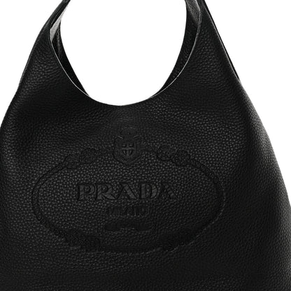 Prada Vitello Daino Embossed Logo Hobo Black 8 of 10