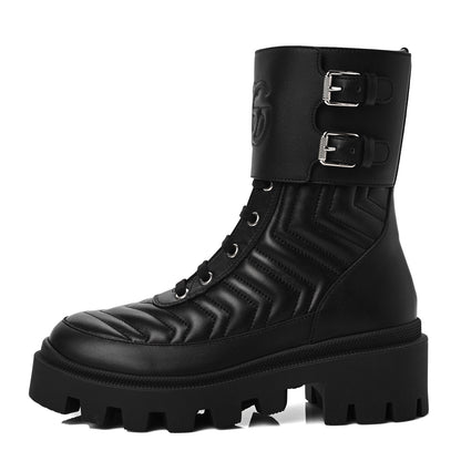 Gucci Nappa Frances GG Matelasse Platform Combat Boots 35.5 Black 1 of 6
