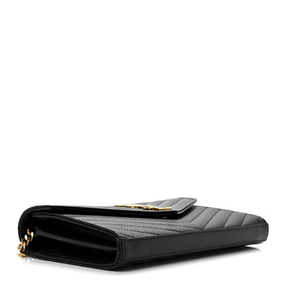 Saint Laurent Grain De Poudre Matelasse Chevron Monogram Chain Wallet Black 4 of 13