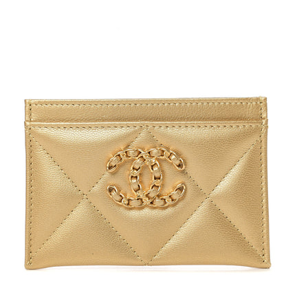 Chanel Metallic Goatskin Quilted Chanel 19 Card Holder Gold 1 of 8