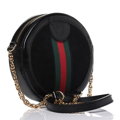 Gucci Suede Patent Web Mini Ophidia Round Shoulder Bag Black 3 of 12
