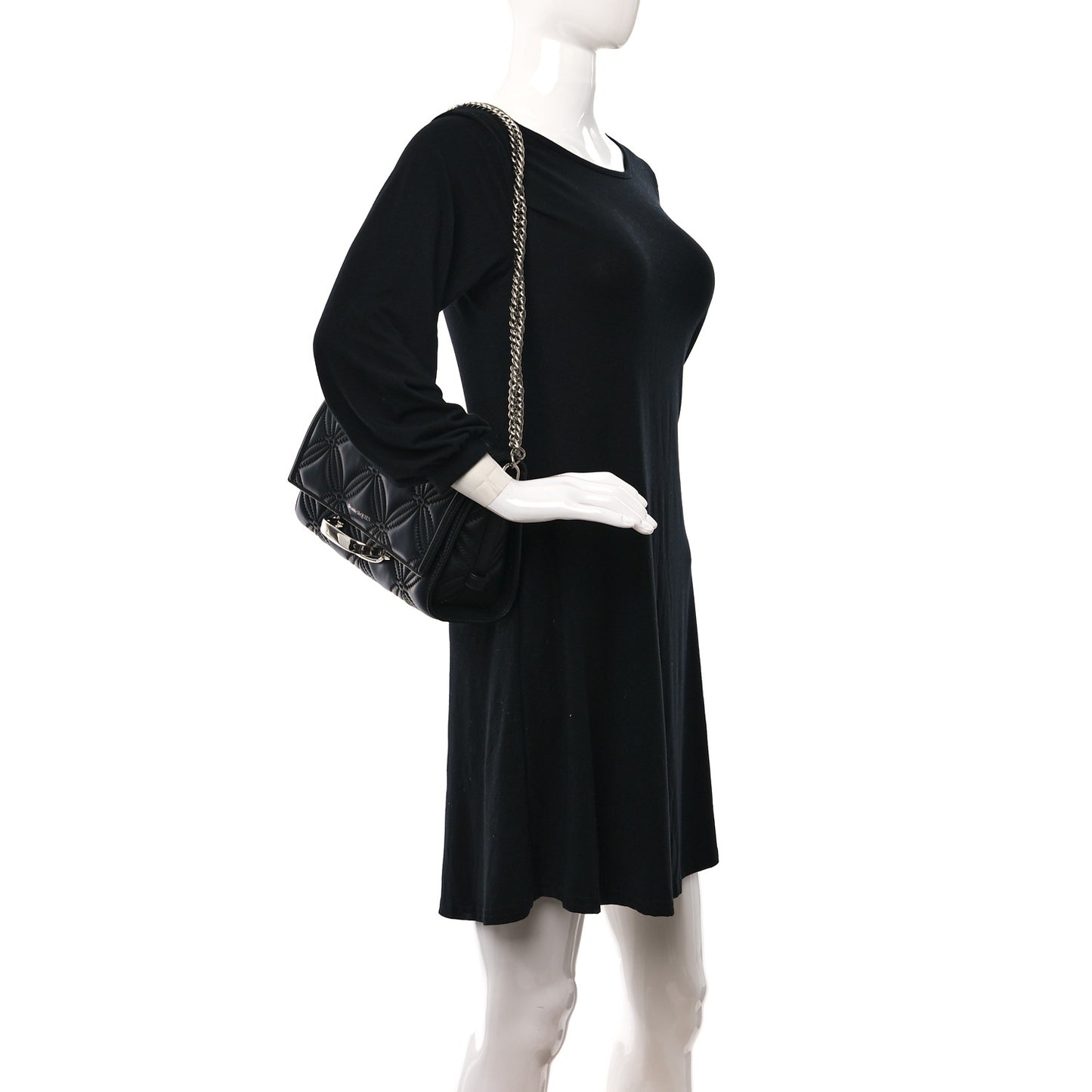 Lambskin Floral Stitched The Story Shoulder Bag Black