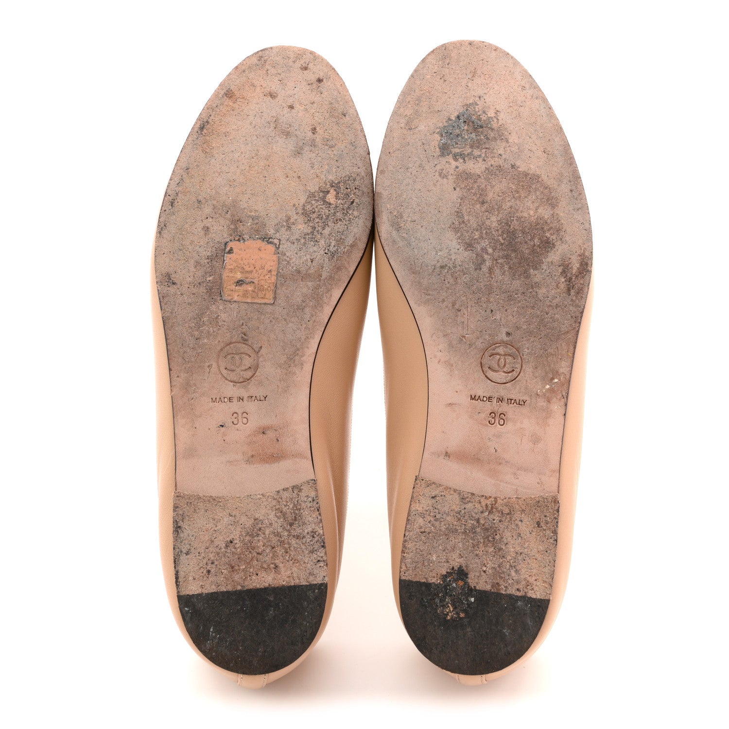 Chanel Lambskin Cap Toe CC Ballerina Flats 36 Beige Black 6 of 15