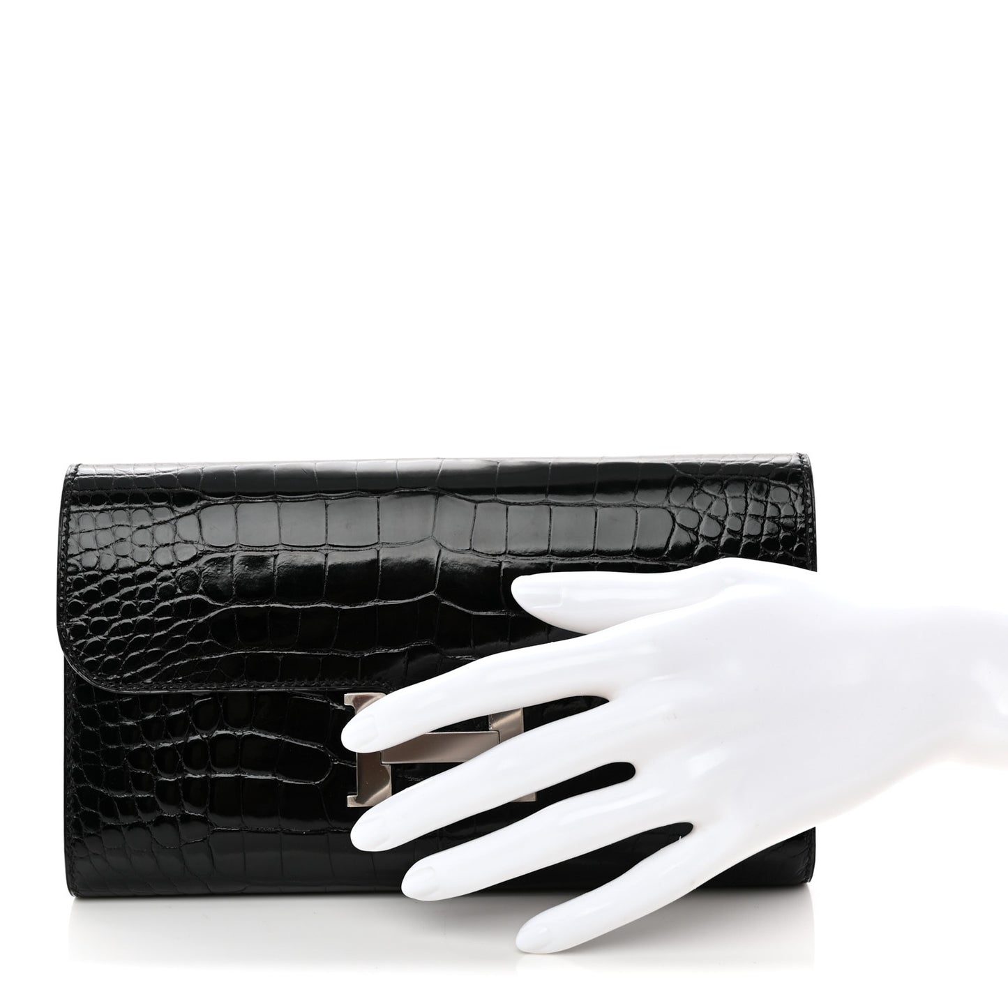 Shiny Alligator Constance Long Wallet Black