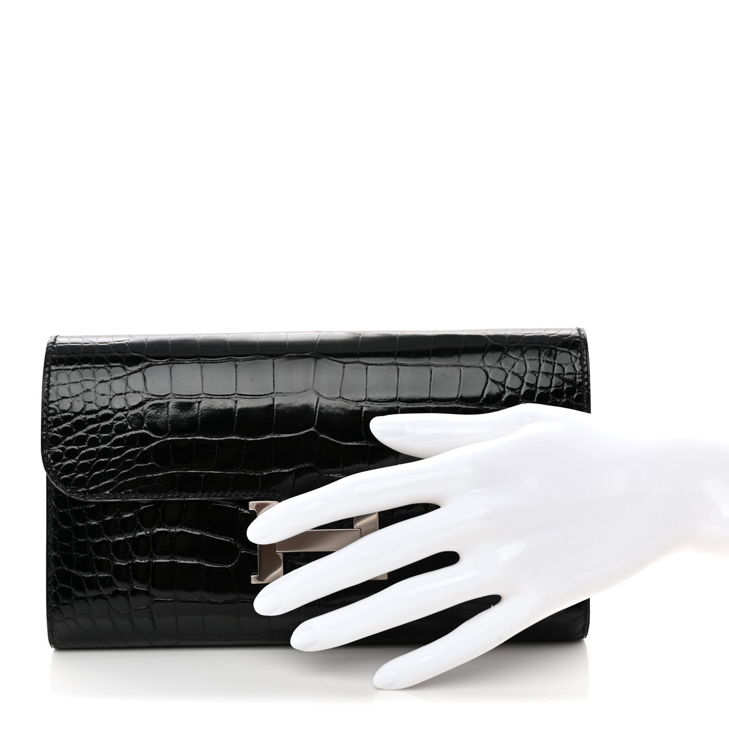 Hermes Shiny Alligator Constance Long Wallet Black 2 of 9