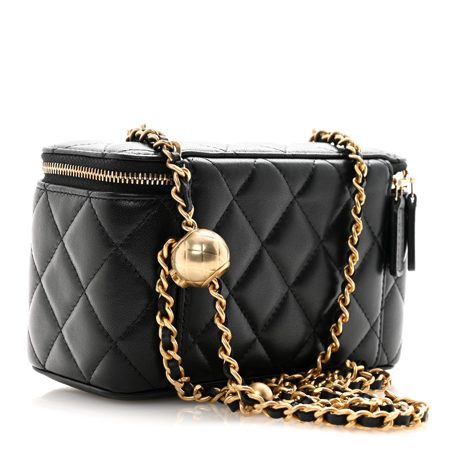 Chanel Lambskin Quilted Pearl Crush Small Vanity Case With Chain Black 3 of 11
