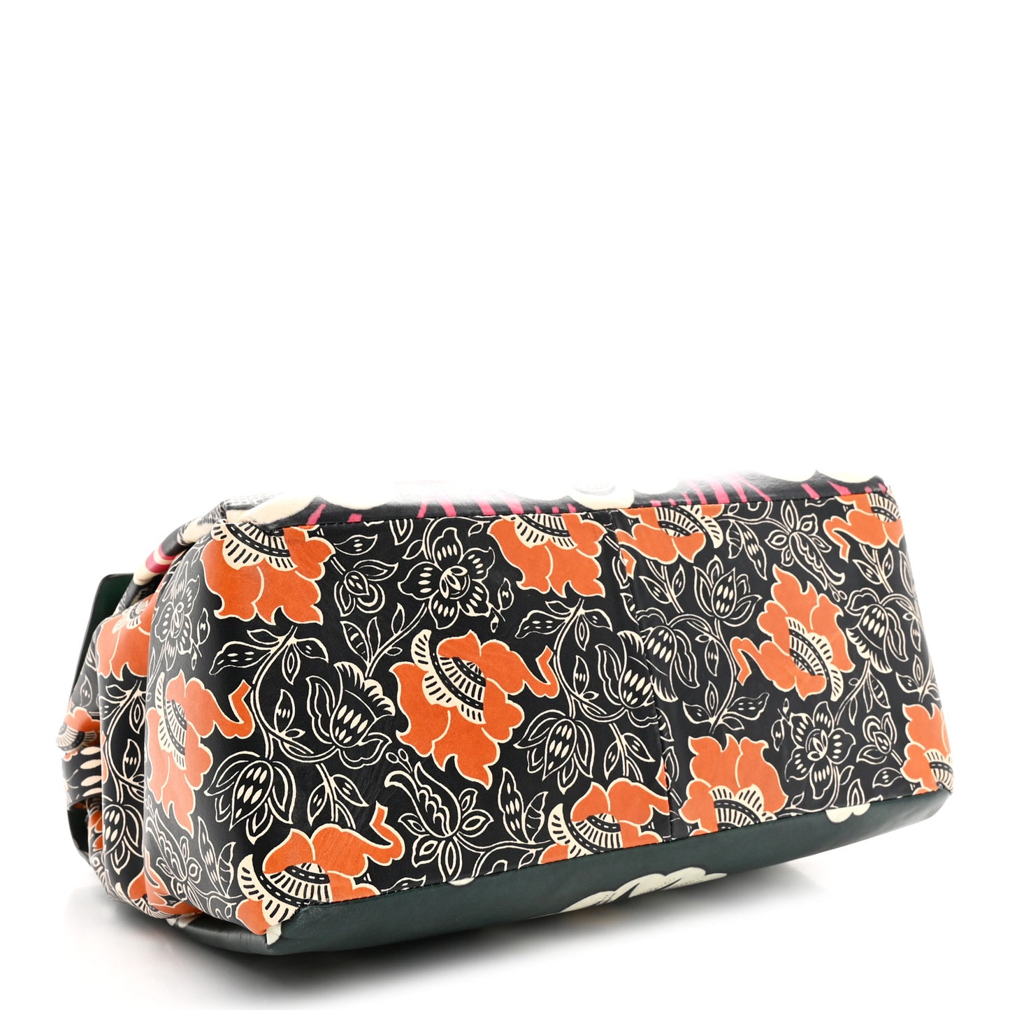Calfskin Floral Print Mime Single Handle Bag Green