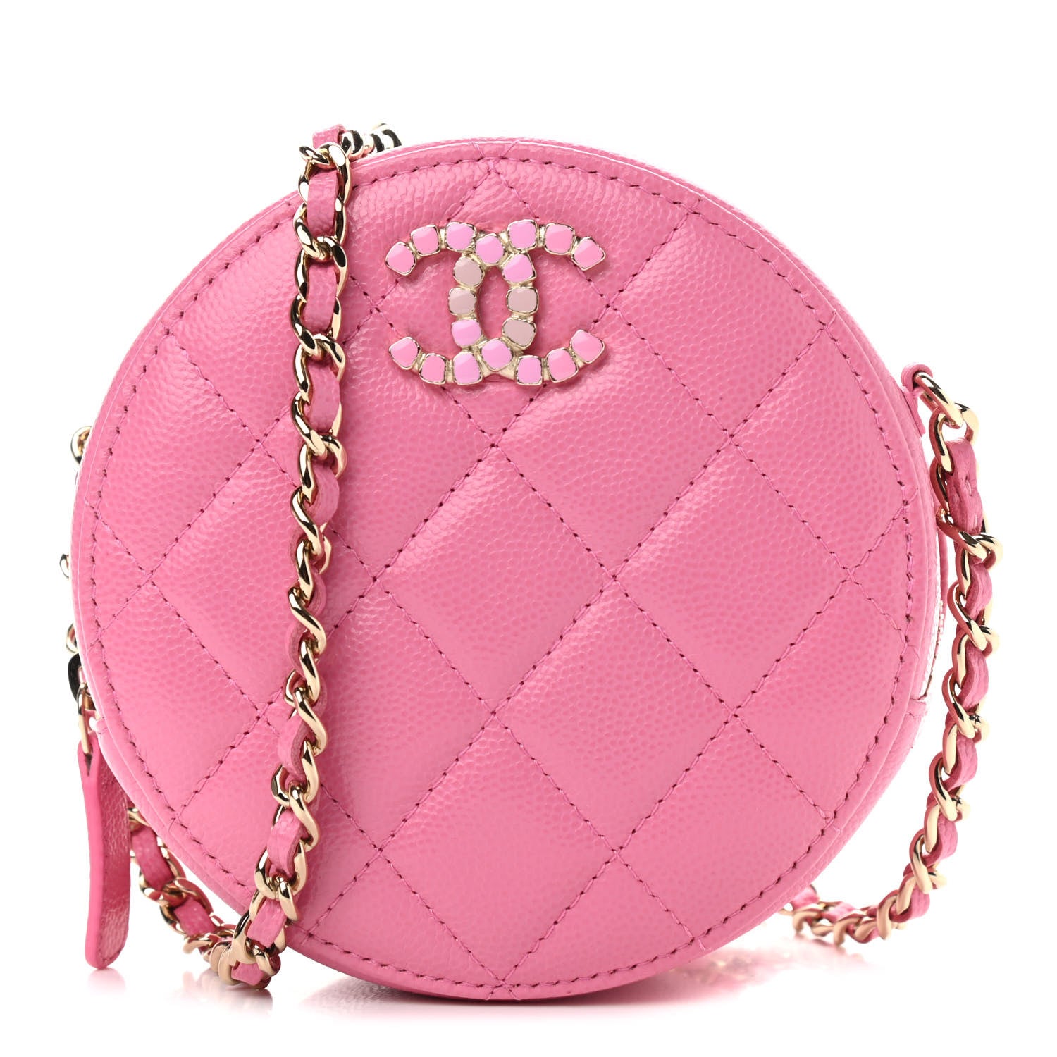 Chanel Caviar Quilted Gripoix CC Round Clutch With Chain Pink 1 of 9