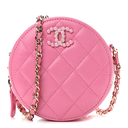 Chanel Caviar Quilted Gripoix CC Round Clutch With Chain Pink 1 of 9