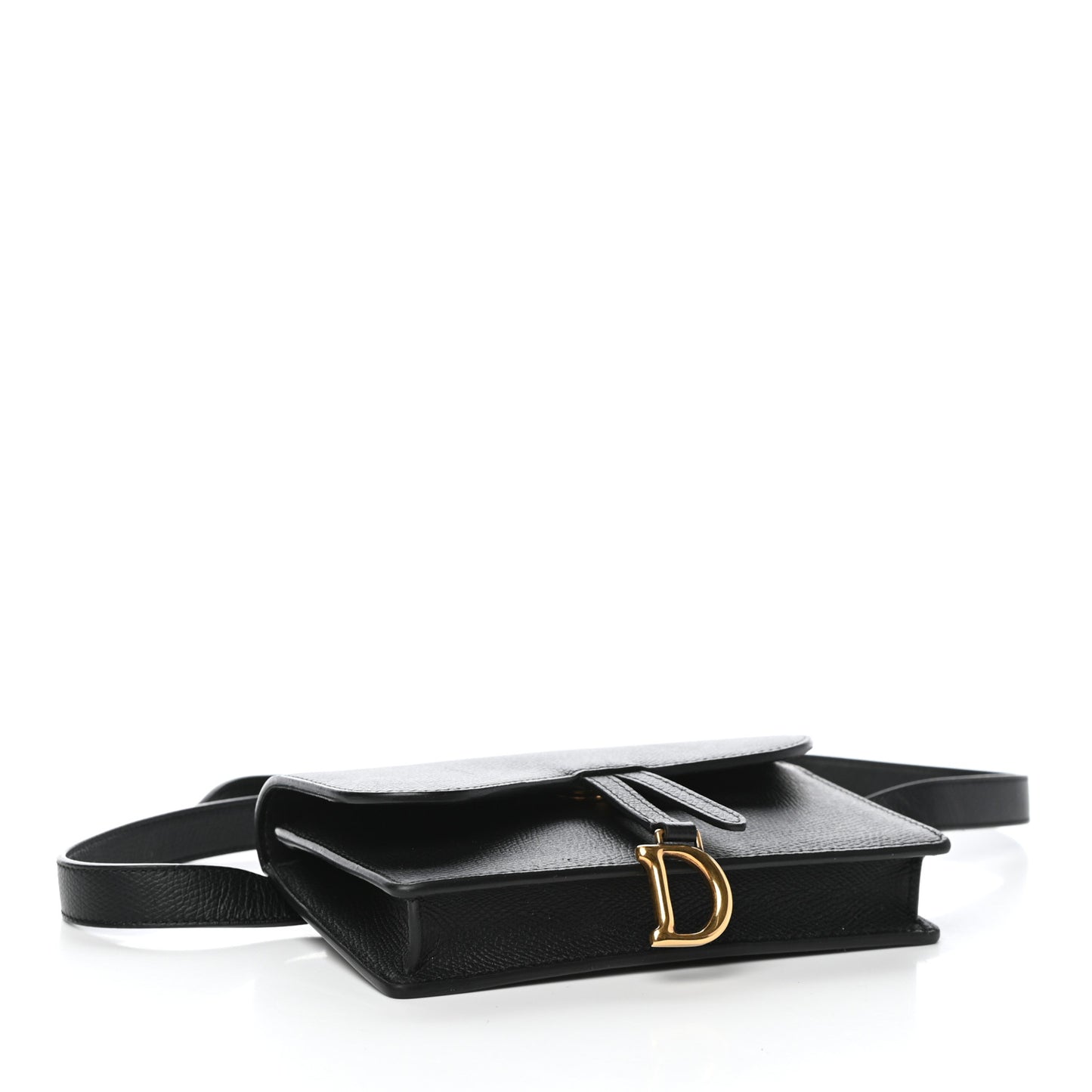 Grained Calfskin Saddle Belt Clutch Black