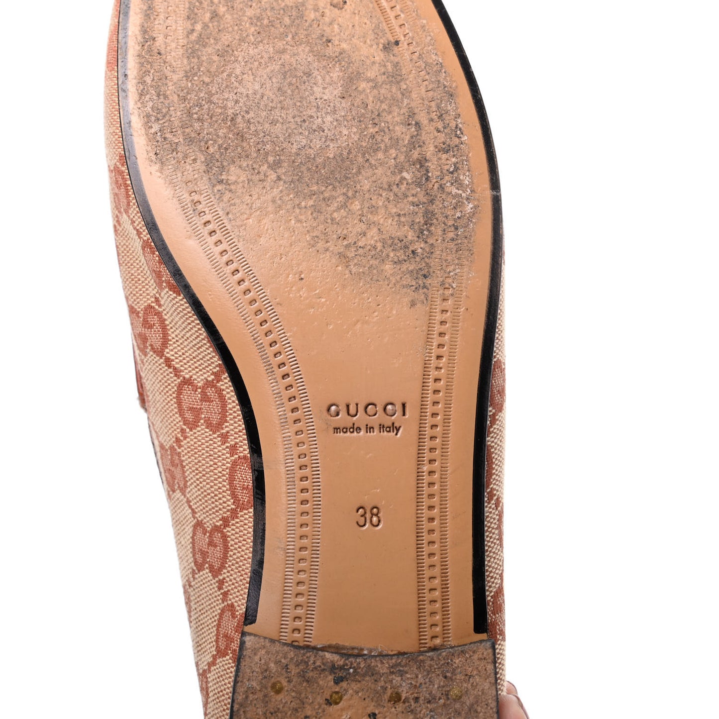 Canvas GG Monogram Horsebit Womens Jordaan Loafers 38 Beige Ruggine Rust