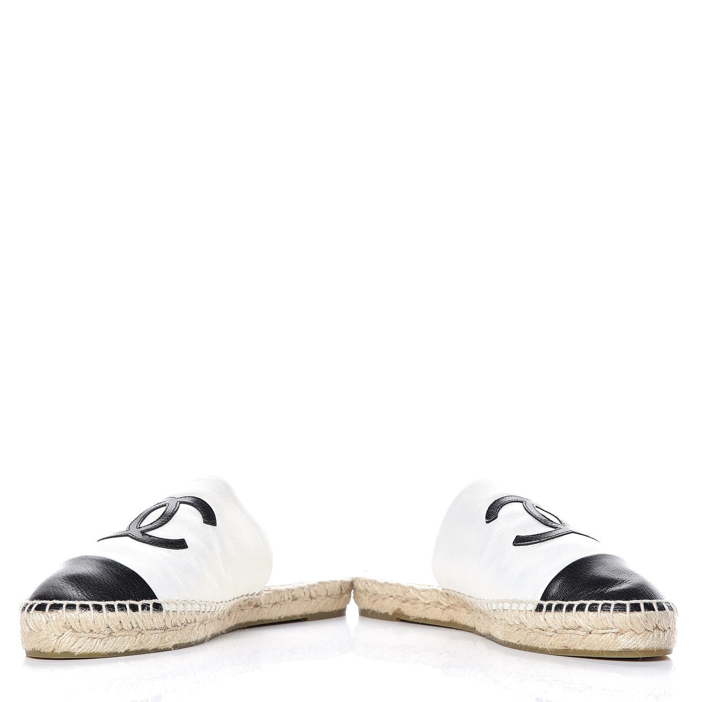 Iridescent Goatskin CC Espadrille Mules 40 Ivory Black
