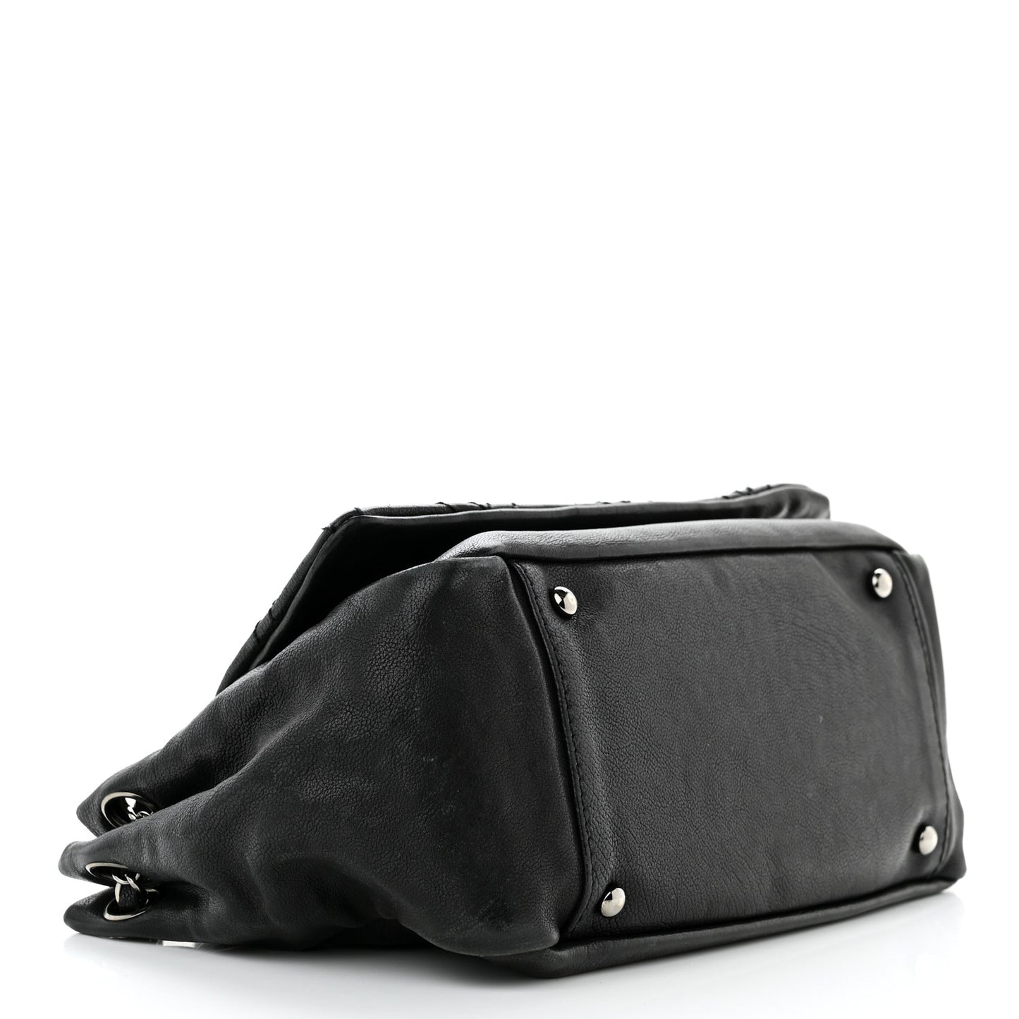 Calfskin Diamond Stitch Accordion Flap Black