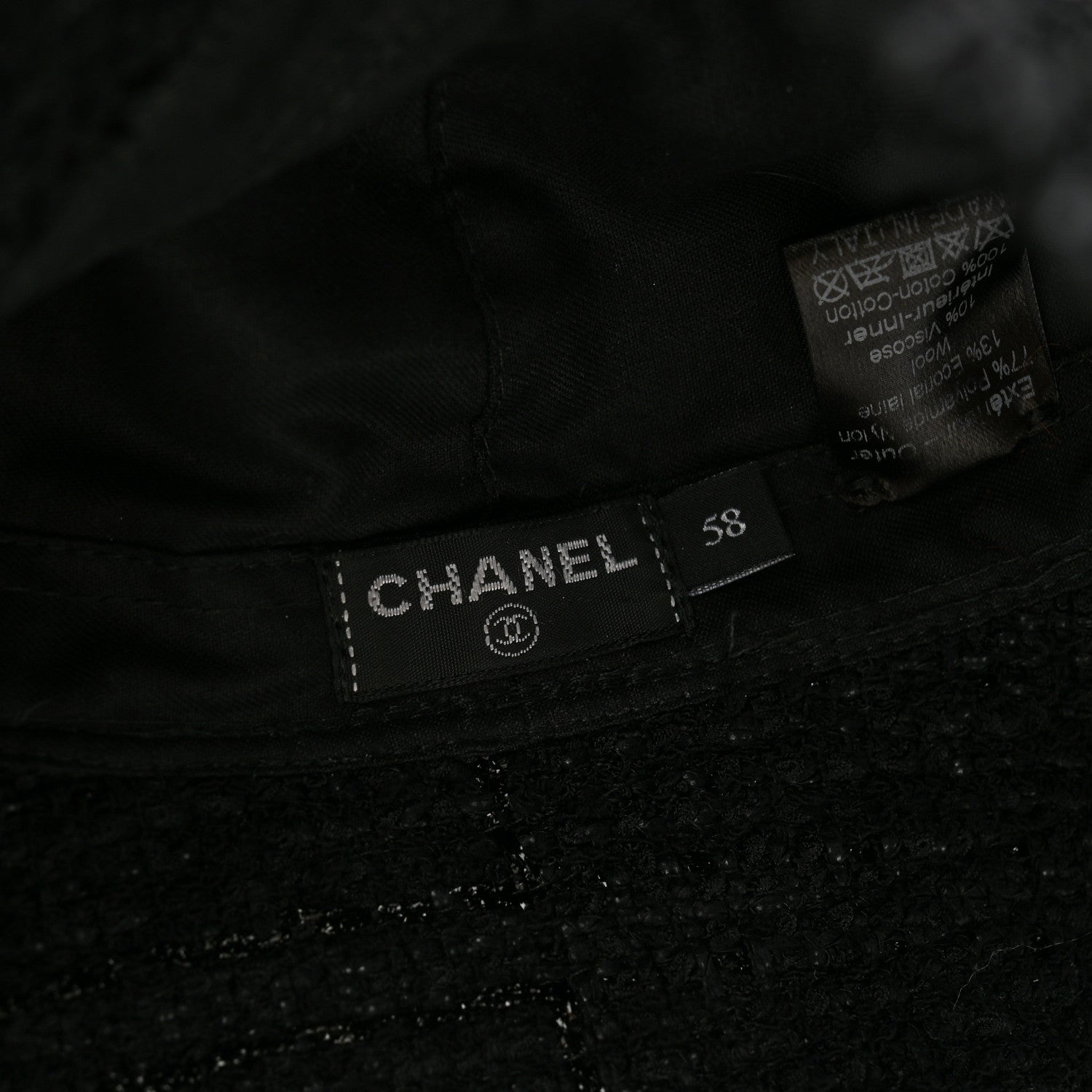 Chanel Tweed Pearl Bucket Hat 58 Black 8 of 9