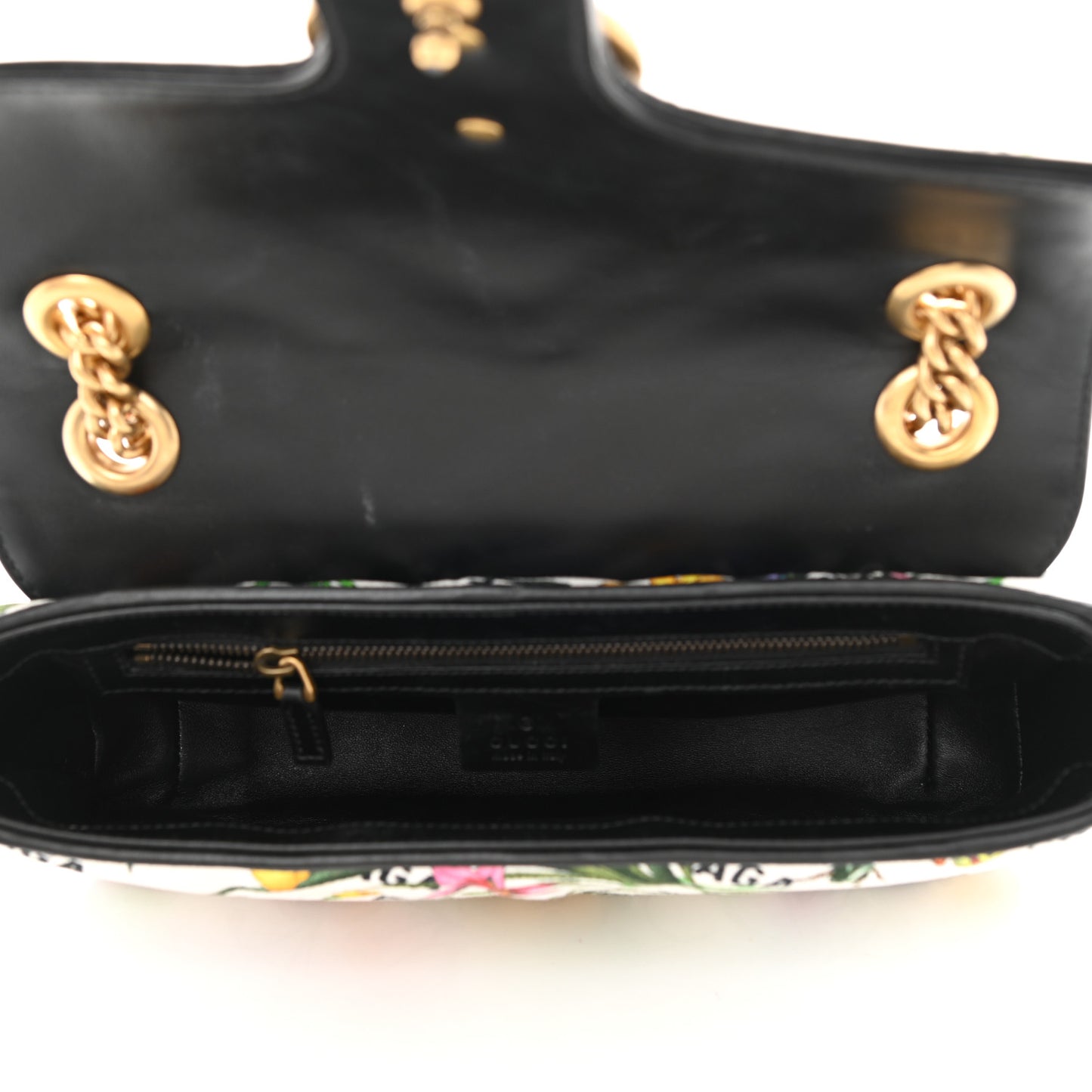 X BALENCIAGA Canvas Flora Logo Print Diagonal Matelasse Small GG Marmont Shoulder Bag White