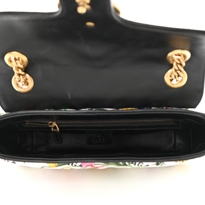 Gucci X BALENCIAGA Canvas Flora Logo Print Diagonal Matelasse Small GG Marmont Shoulder Bag White 5 of 9