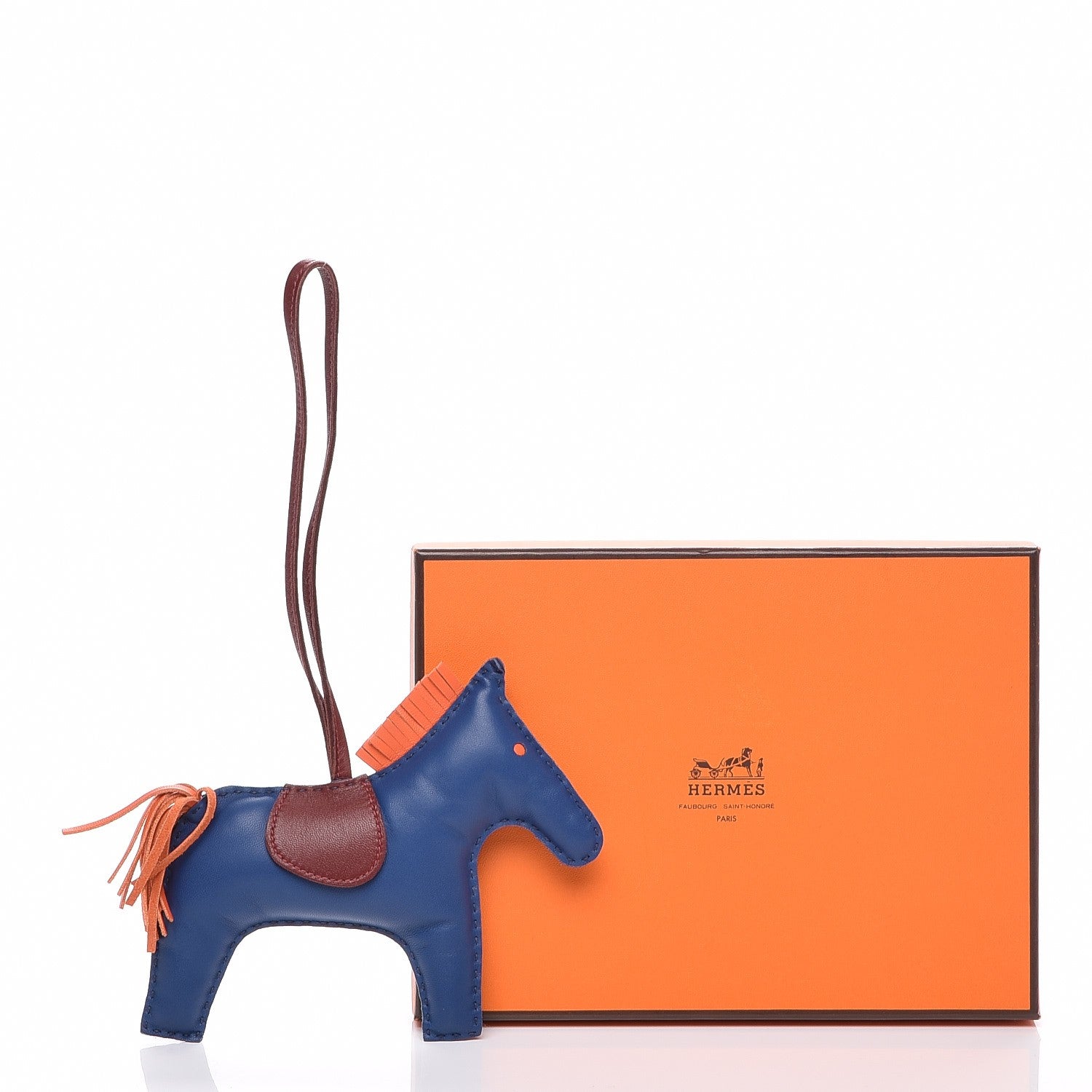 Hermes Milo Lambskin Grigri Rodeo Horse Bag Charm GM Bleu de Malte Rouge H Poppy 5 of 5