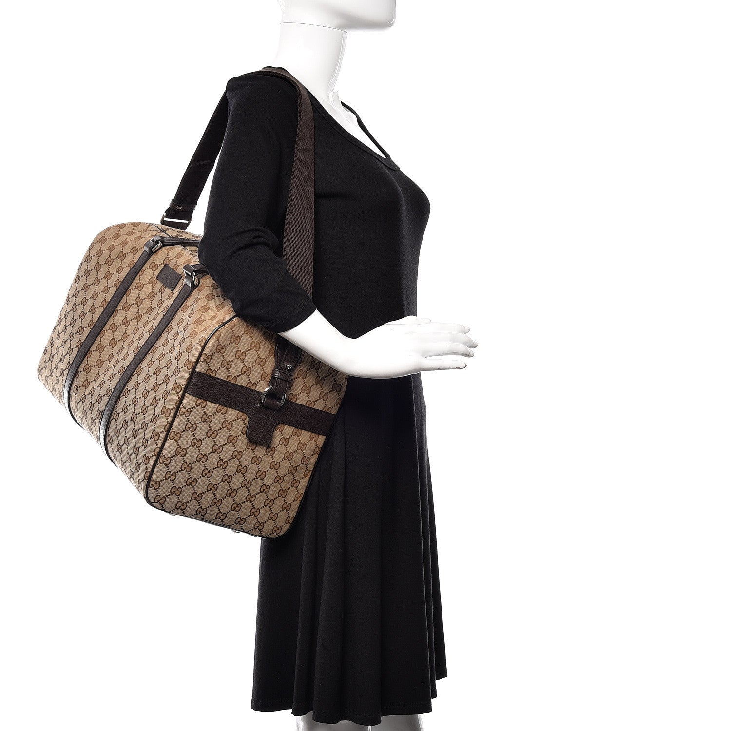 Gucci Monogram Dollar Calfskin Boston Duffle Bag Beige Ebony Testa di Moro Marrone Scuro 2 of 10
