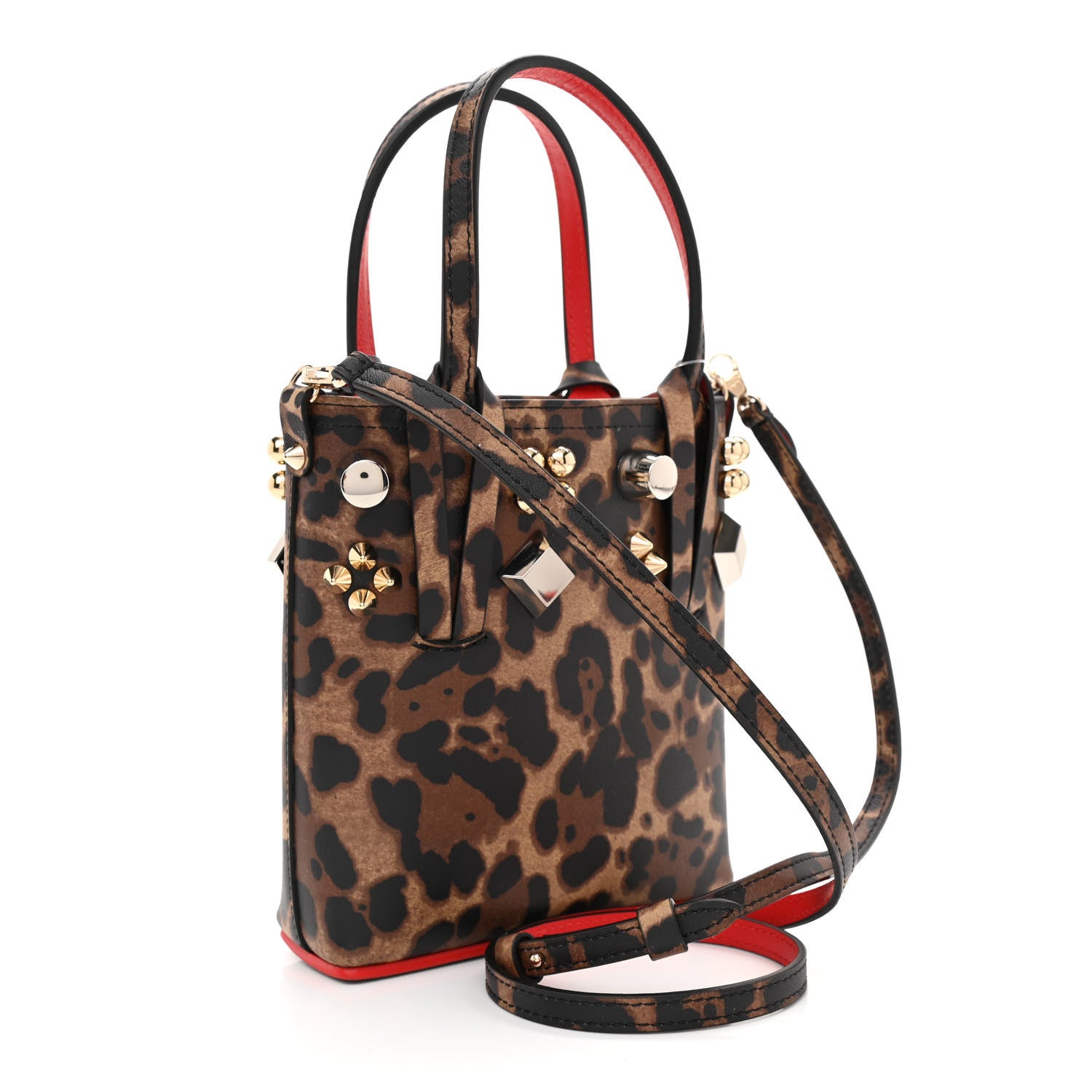 Christian Louboutin Calfskin Leopard Spike Studded Mini North South Cabata Tote Multicolor 3 of 7