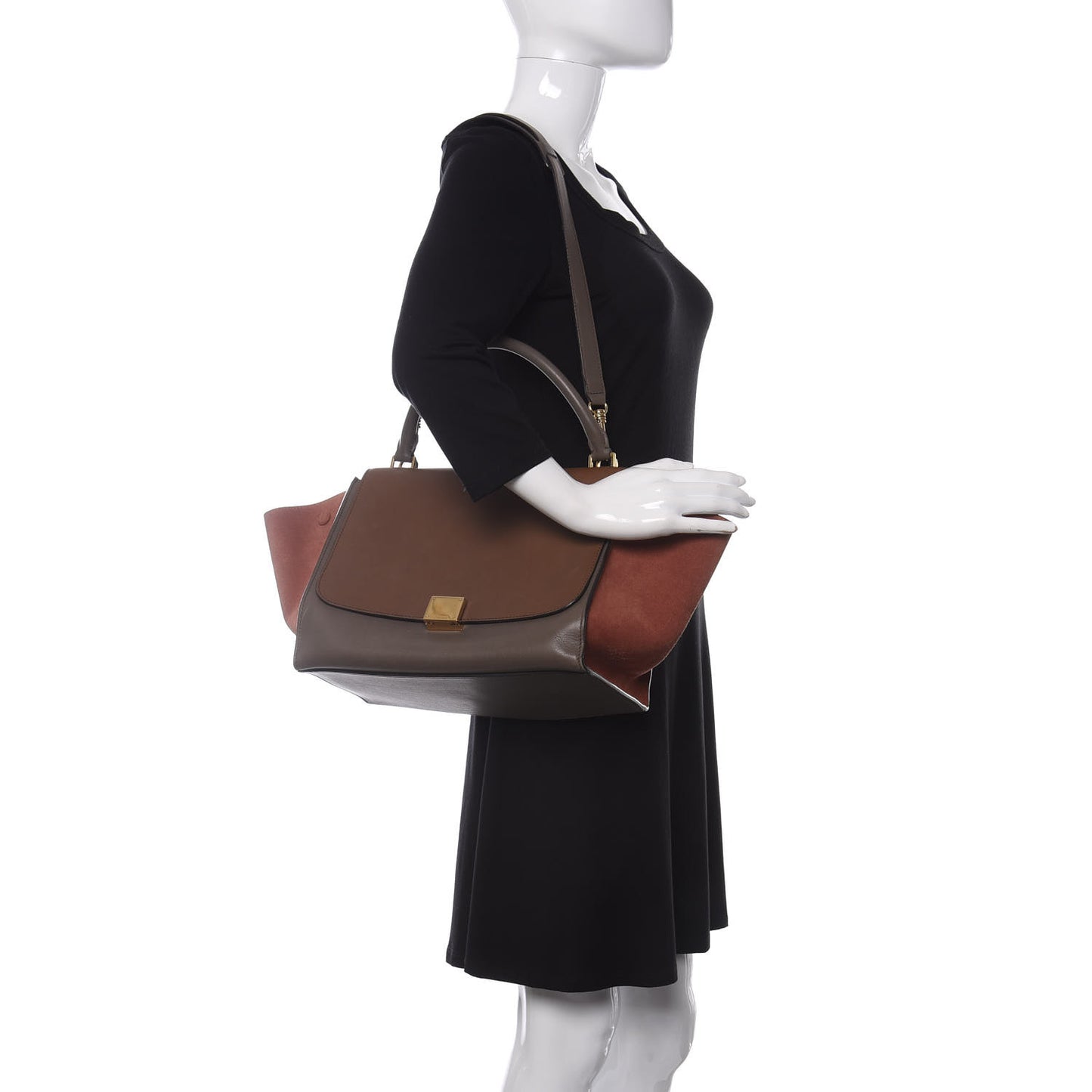 Smooth Calfskin Suede Medium Tri-Color Trapeze Terracotta