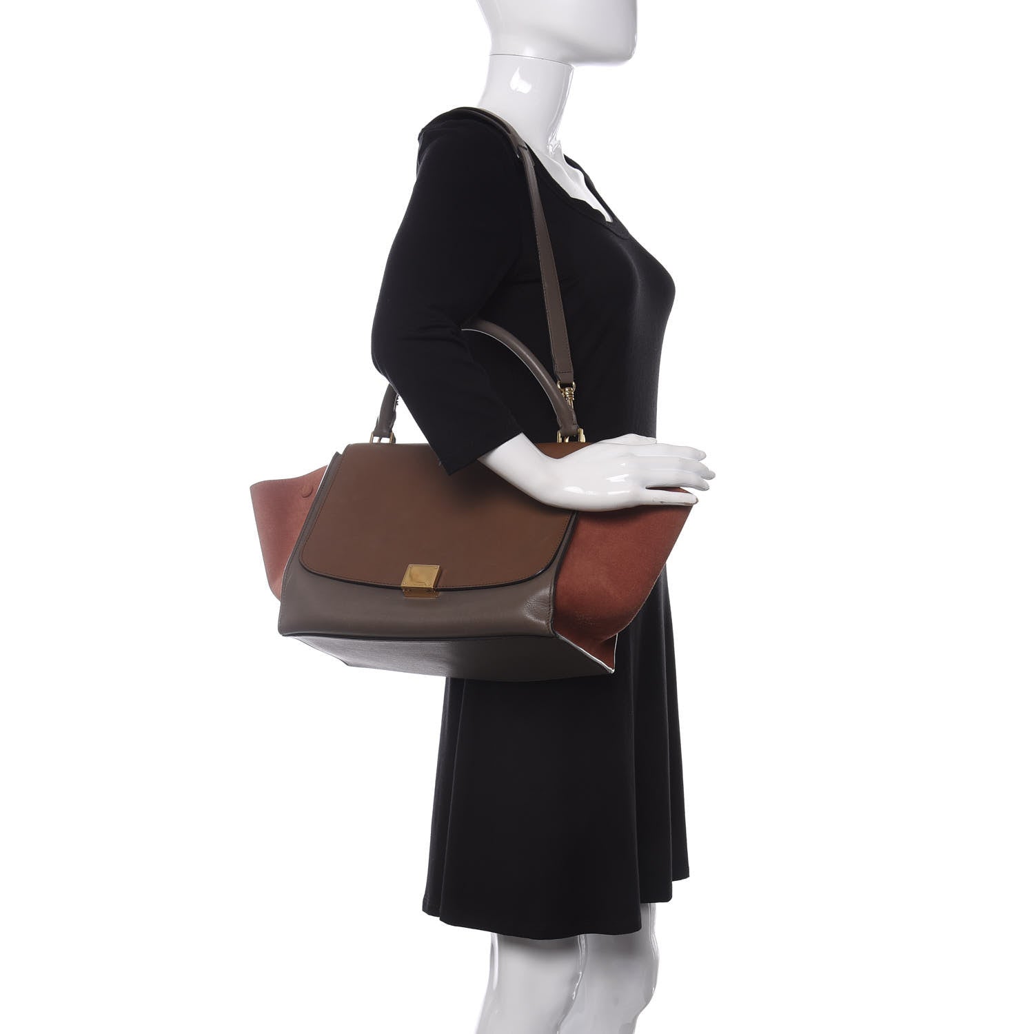 Celine Smooth Calfskin Suede Medium Tri-Color Trapeze Terracotta 2 of 8