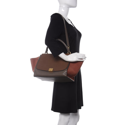 Celine Smooth Calfskin Suede Medium Tri-Color Trapeze Terracotta 2 of 8