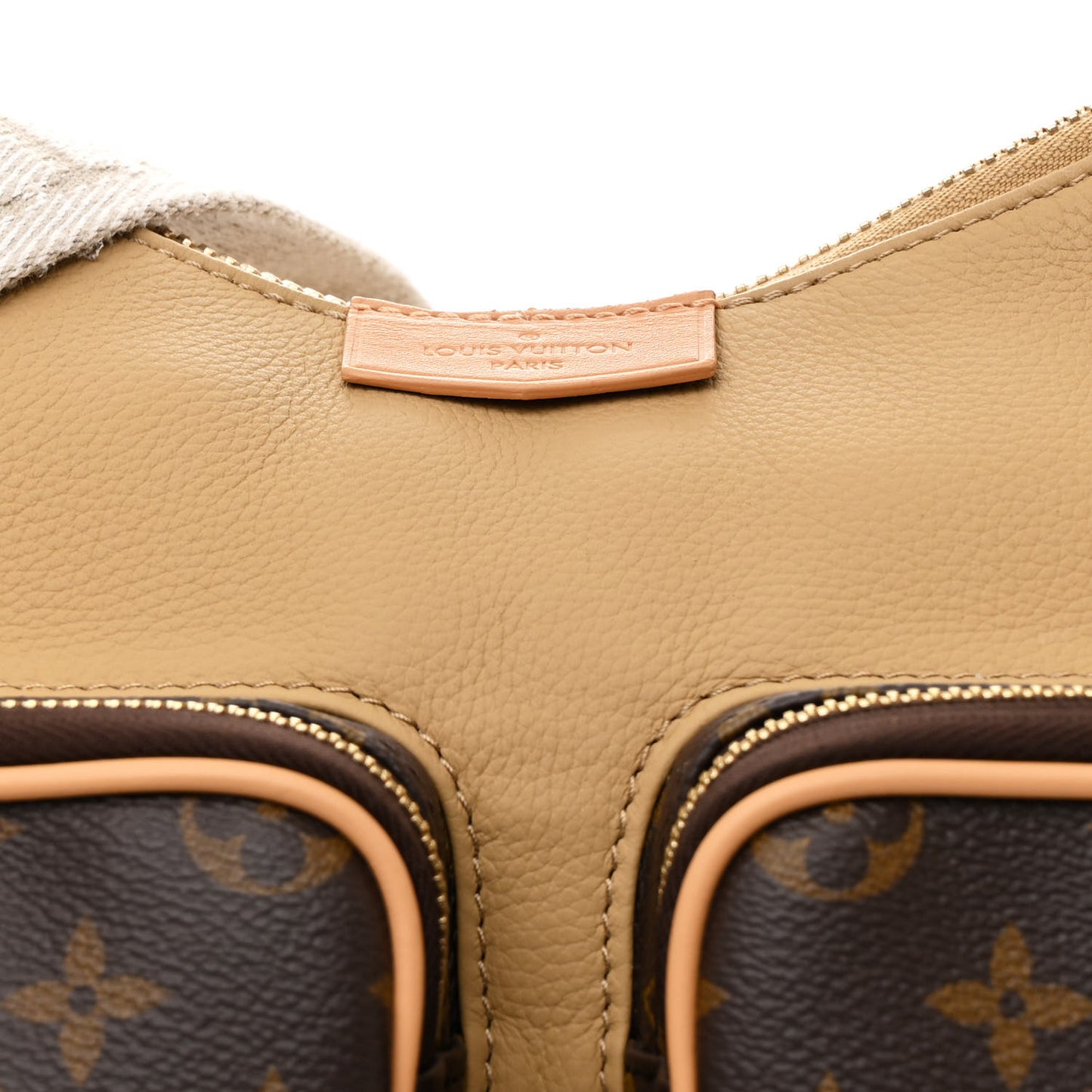 Grained Cowhide Monogram Hobo Cargo Beige