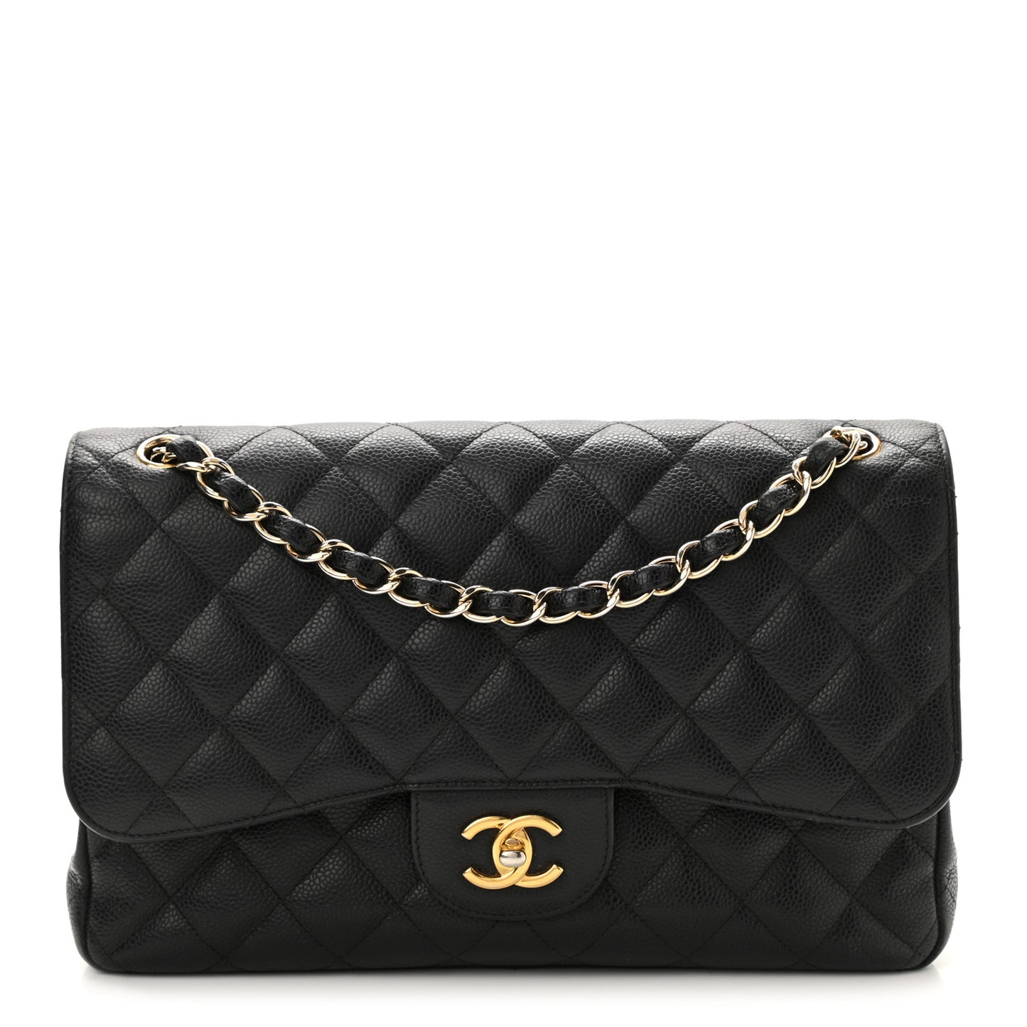 Caviar Quilted Jumbo Double Flap Black