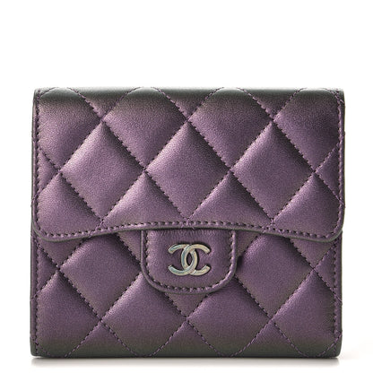 Chanel Metallic Lambskin Quilted Compact Flap Wallet Purple 1 of 9