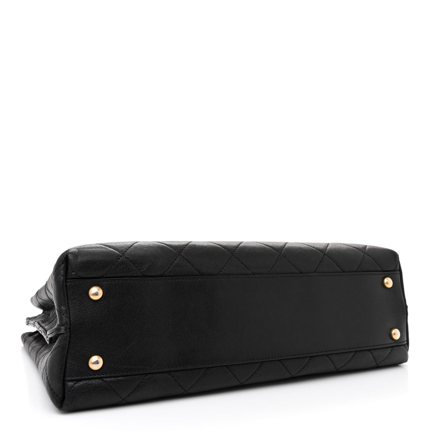 Lambskin Quilted Signature Plate Large Shopping Tote Black