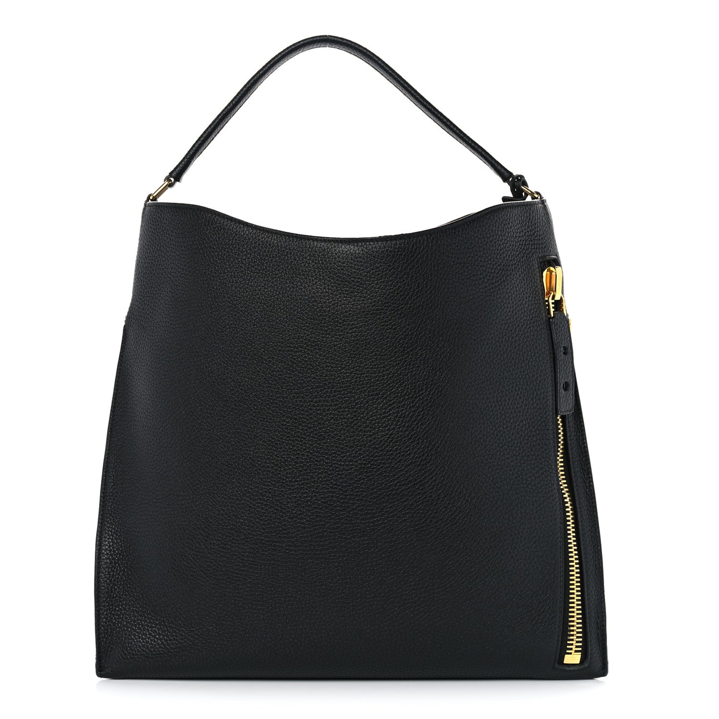 Pebbled Calfskin Large Alix Padlock Zip Hobo Bag Black