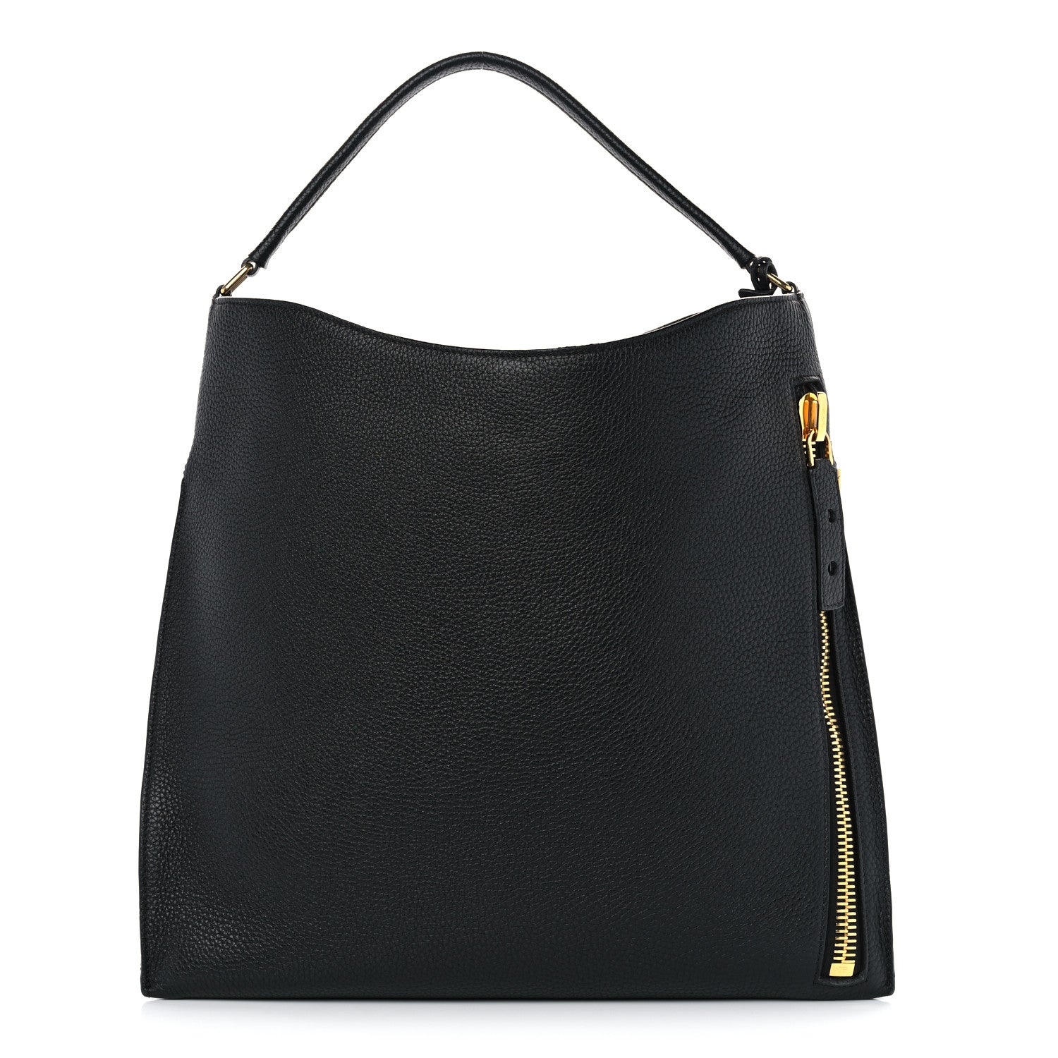 Tom Ford Pebbled Calfskin Large Alix Padlock Zip Hobo Bag Black 1 of 12