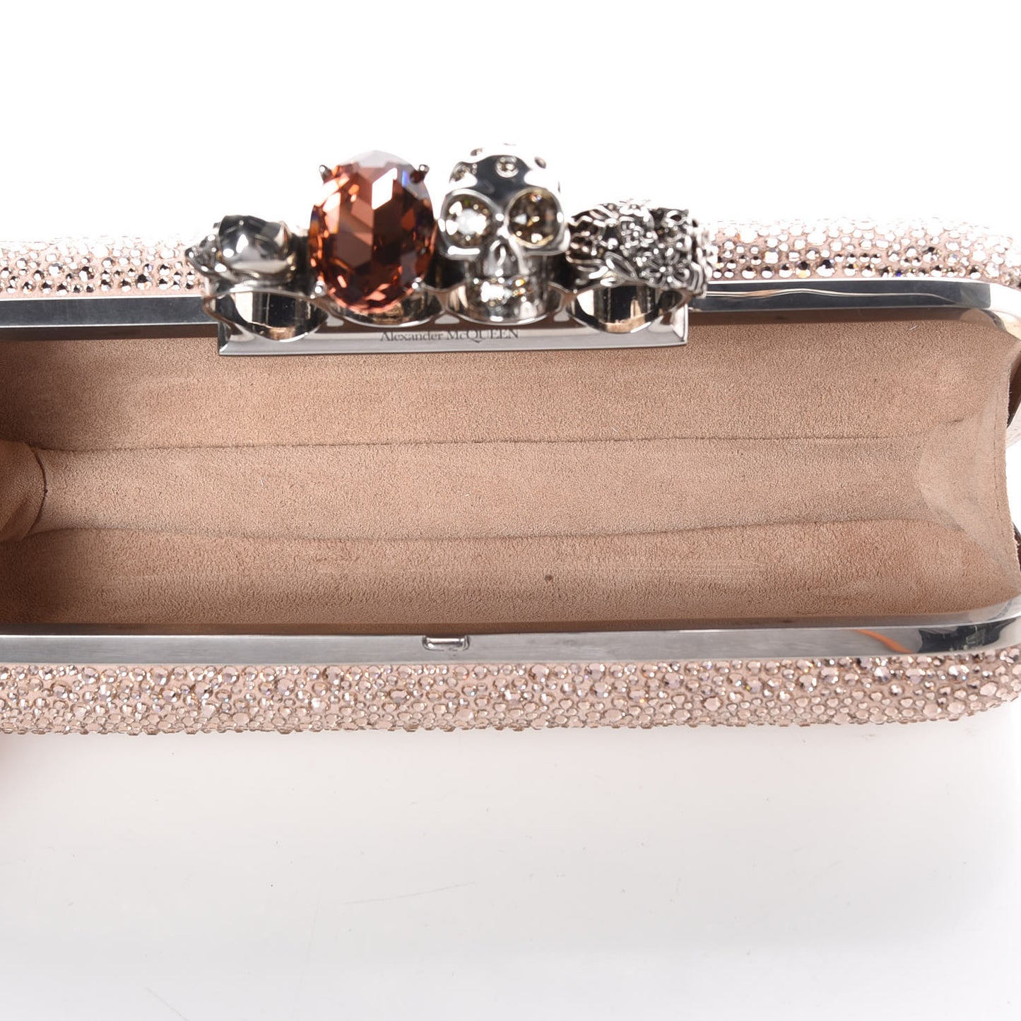 Swarovski Crystal Skull Knuckle Box Clutch Nude